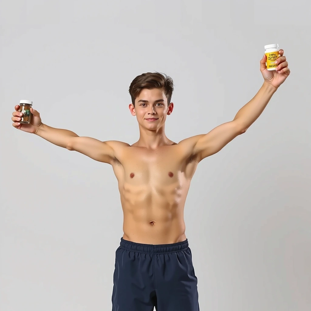 Young athlete with supplements